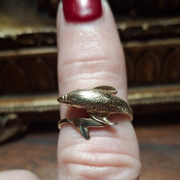 10K Vintage Yellow Gold Gorgeous Dolphin Ring Size 6.5 2.39 Gr